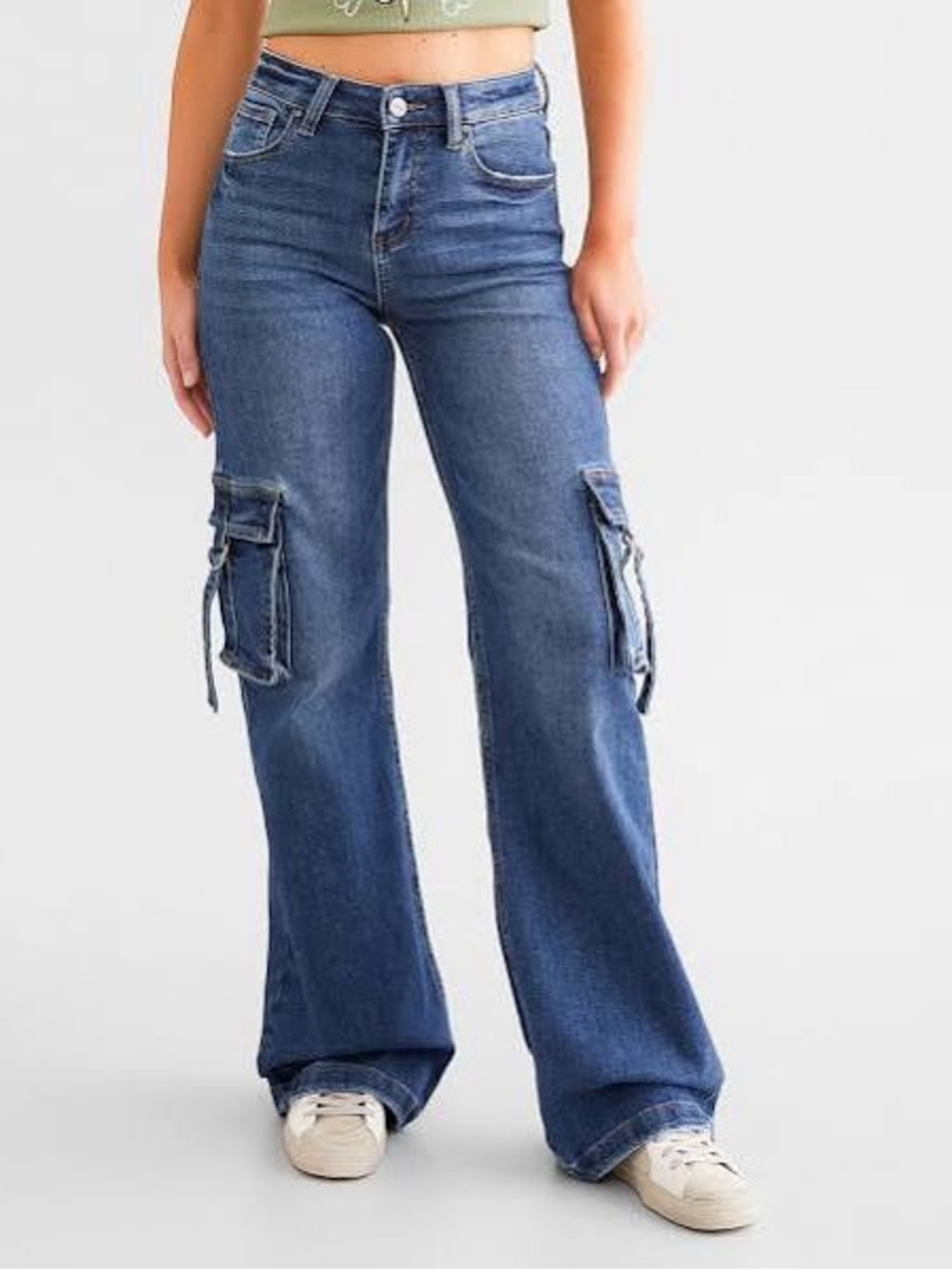 Buckle Blue Wide-Leg Cargo Jeans